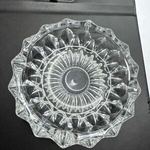 VTG MCM Italian Pressed Glass Ashtray Sunburst base scalloped rim stamped Italy